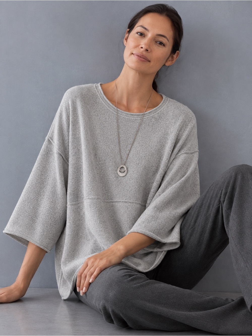 J.Jill Cotton Cashmere Oversized Lounge Sweater Gray Size LARGE Pockets